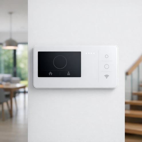 Clean modern security control panel with minimalist design in residential property setting